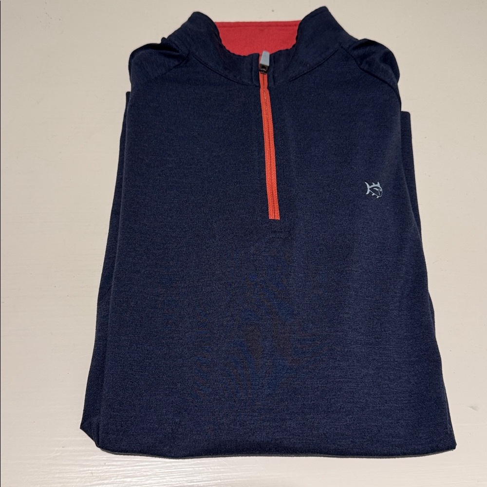 Southern Tide Boys XL Navy Blue Quarter-Zip Pullover with Red Accents